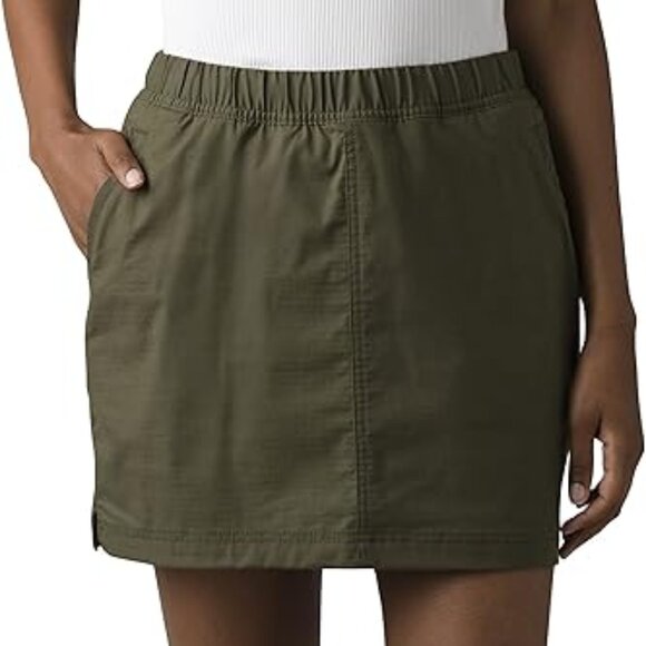 NEW Prana Cargo Olive Double Peak Pull On Elastic Waist Skirt Shorts Skort 2 NWT - Picture 2 of 5